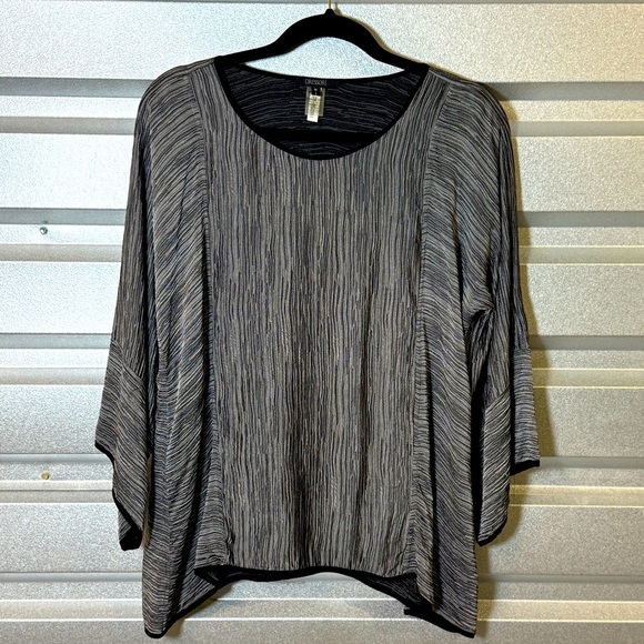 Dressori Textured Silk Blend Top Womens Gray Scoop Neck Boxy Tunic Artsy Casual - Picture 1 of 5